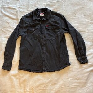 Wrangler Men's Shirt Large Black Slim Fit Button Down Snap Front Western Cowboy